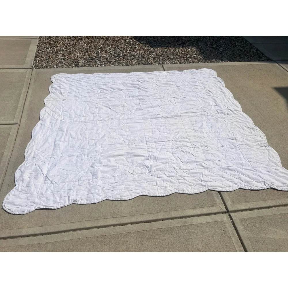 Vintage White Crochet Quilt 80x89  Great for Restoration,Cutter Quilt or Backing
